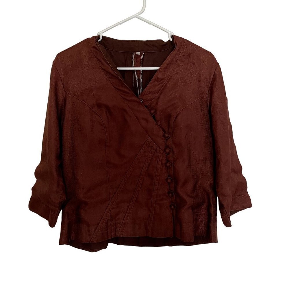 Handmade vintage kimono style brown delicate jacket 3/4 sleeves buttons stunning